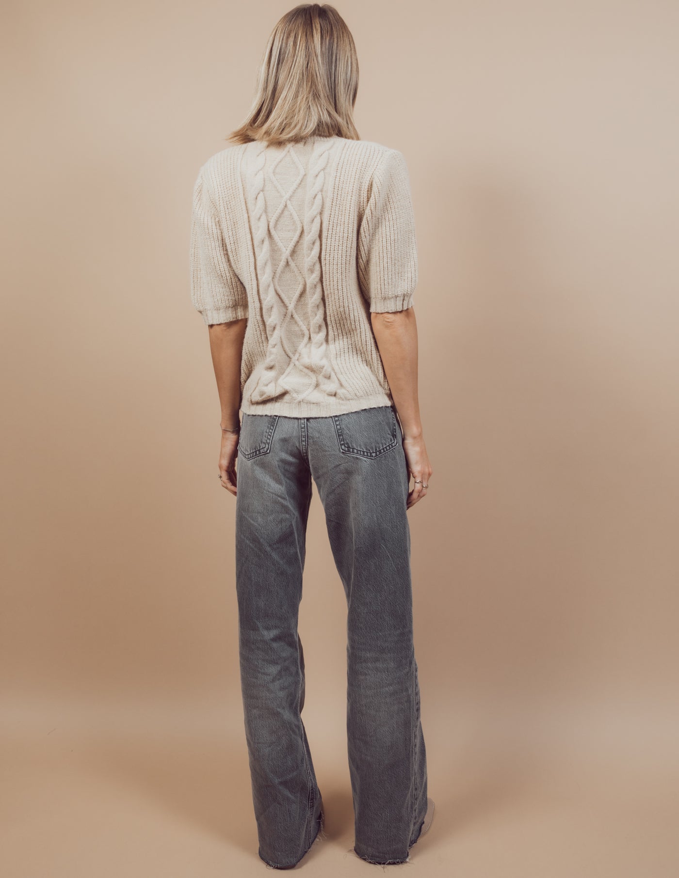 Jelena Cable Knit Short Sleeve Sweater