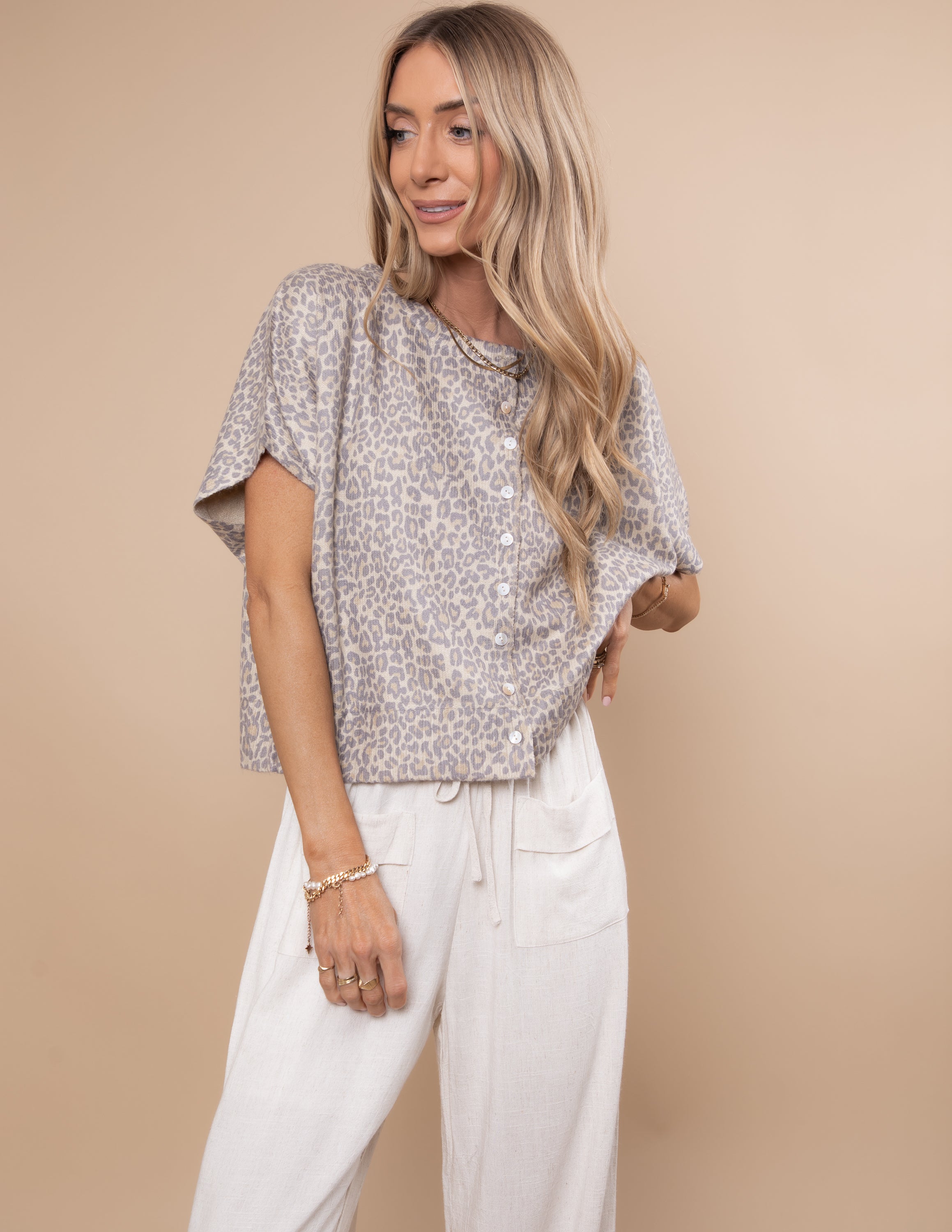 Leopard Button Up Top