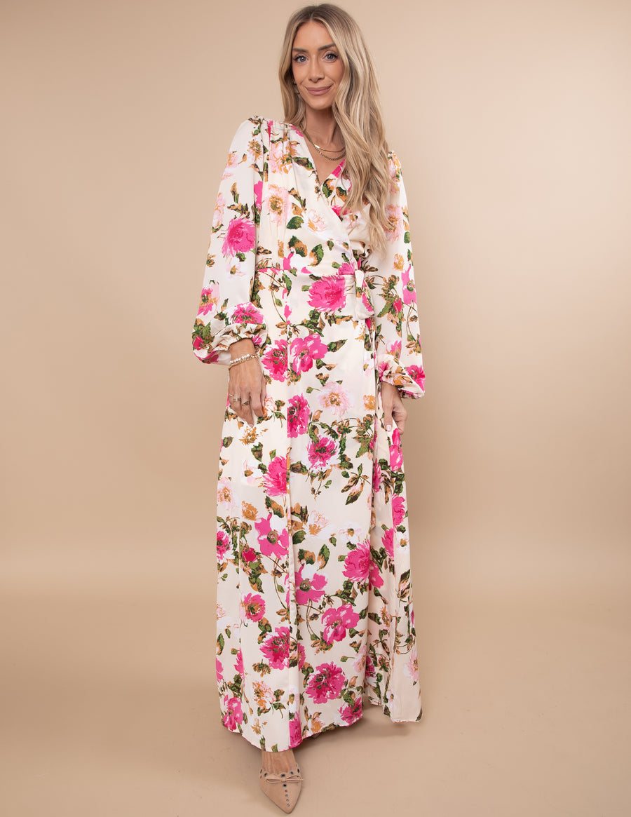Rebecca Satin Wrap Maxi Dress