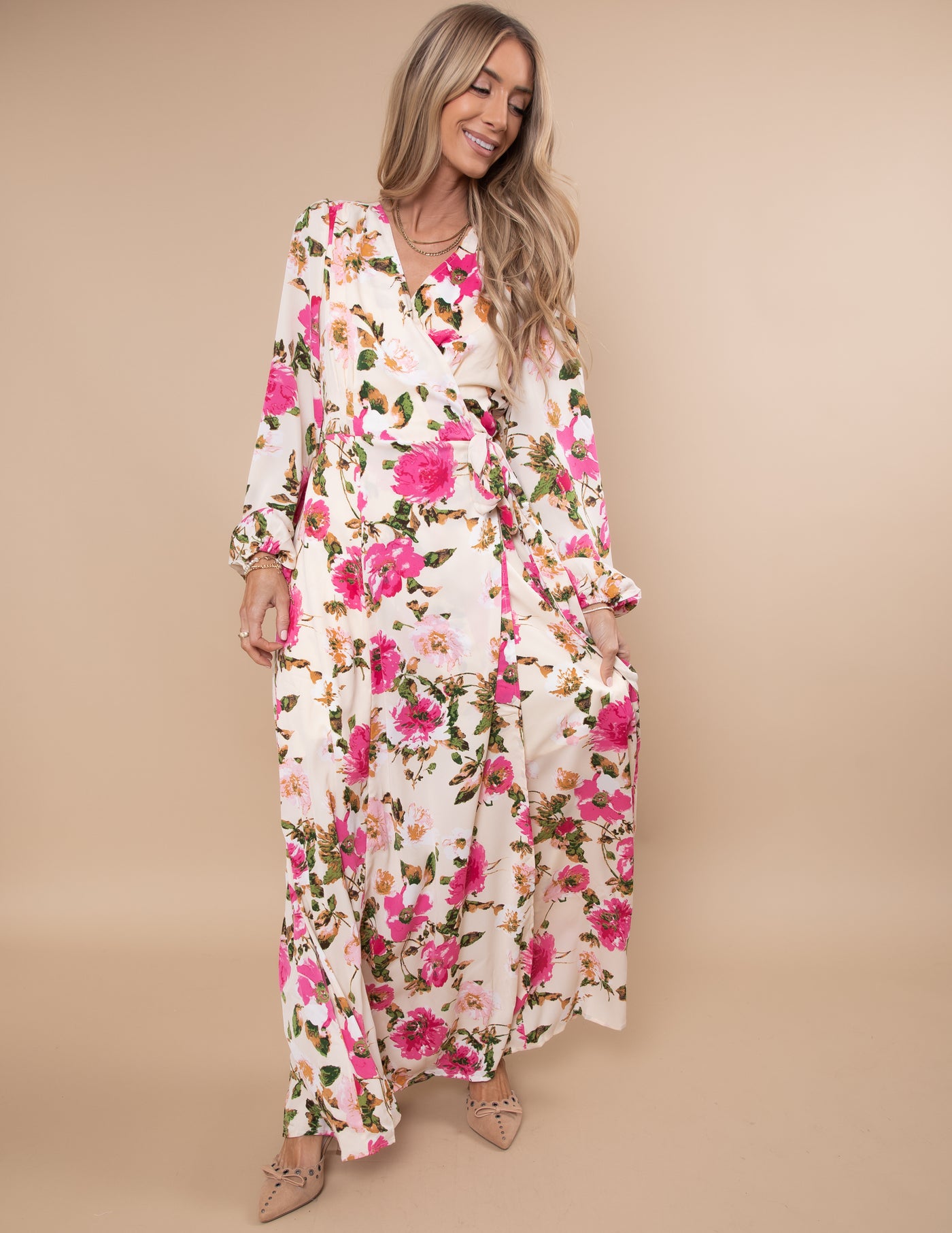 Rebecca Satin Wrap Maxi Dress