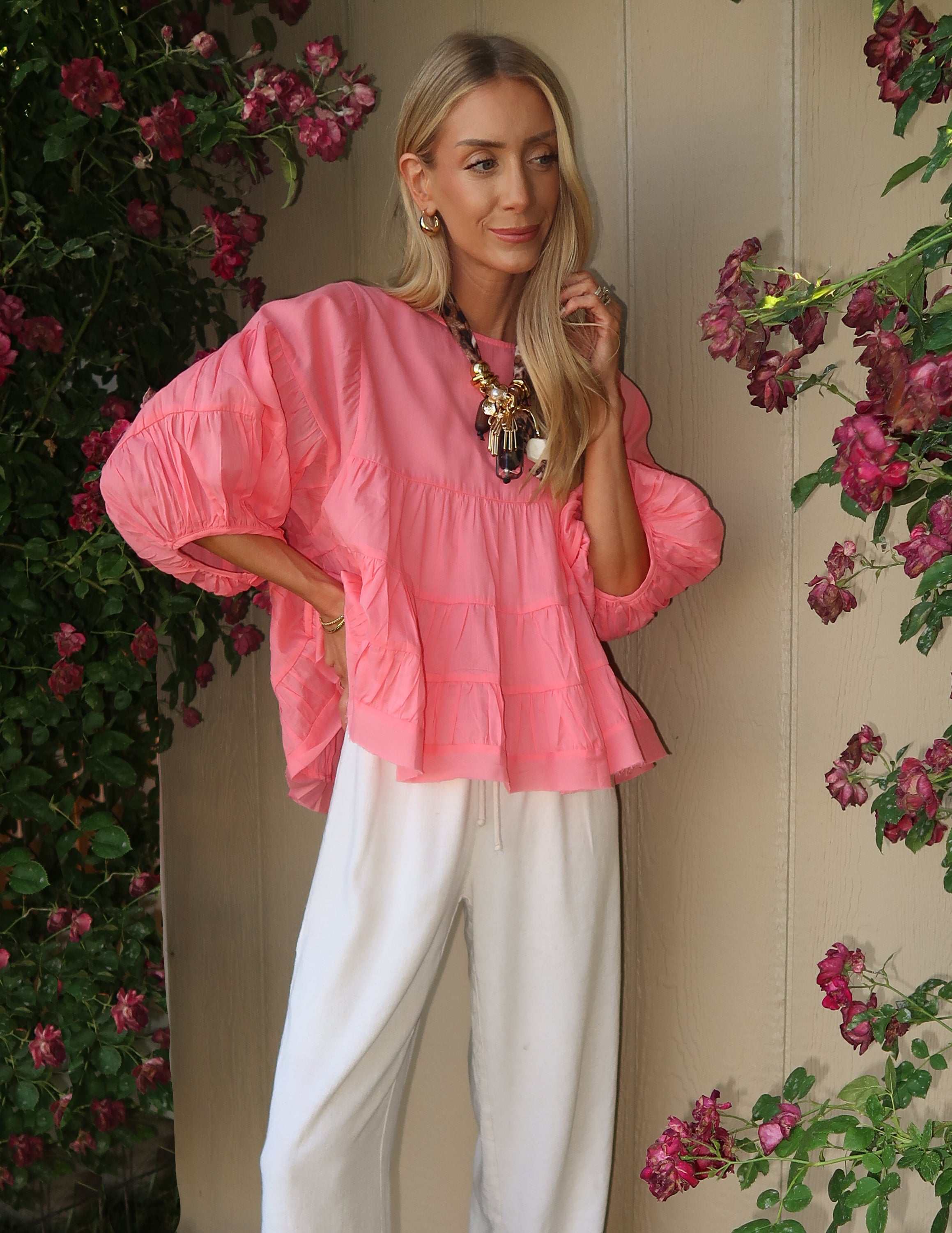 Coral Crush Ruffle Top