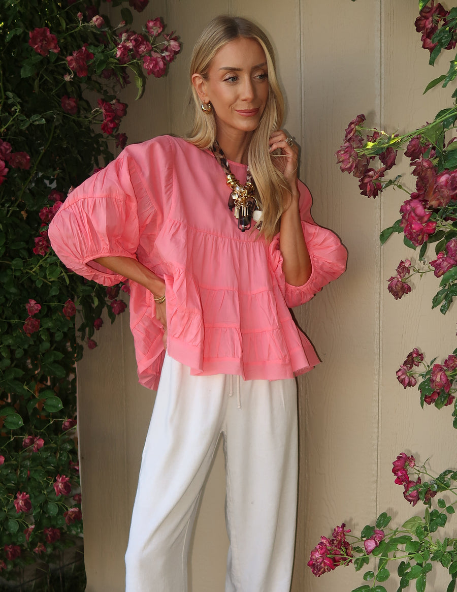 Coral Crush Ruffle Top