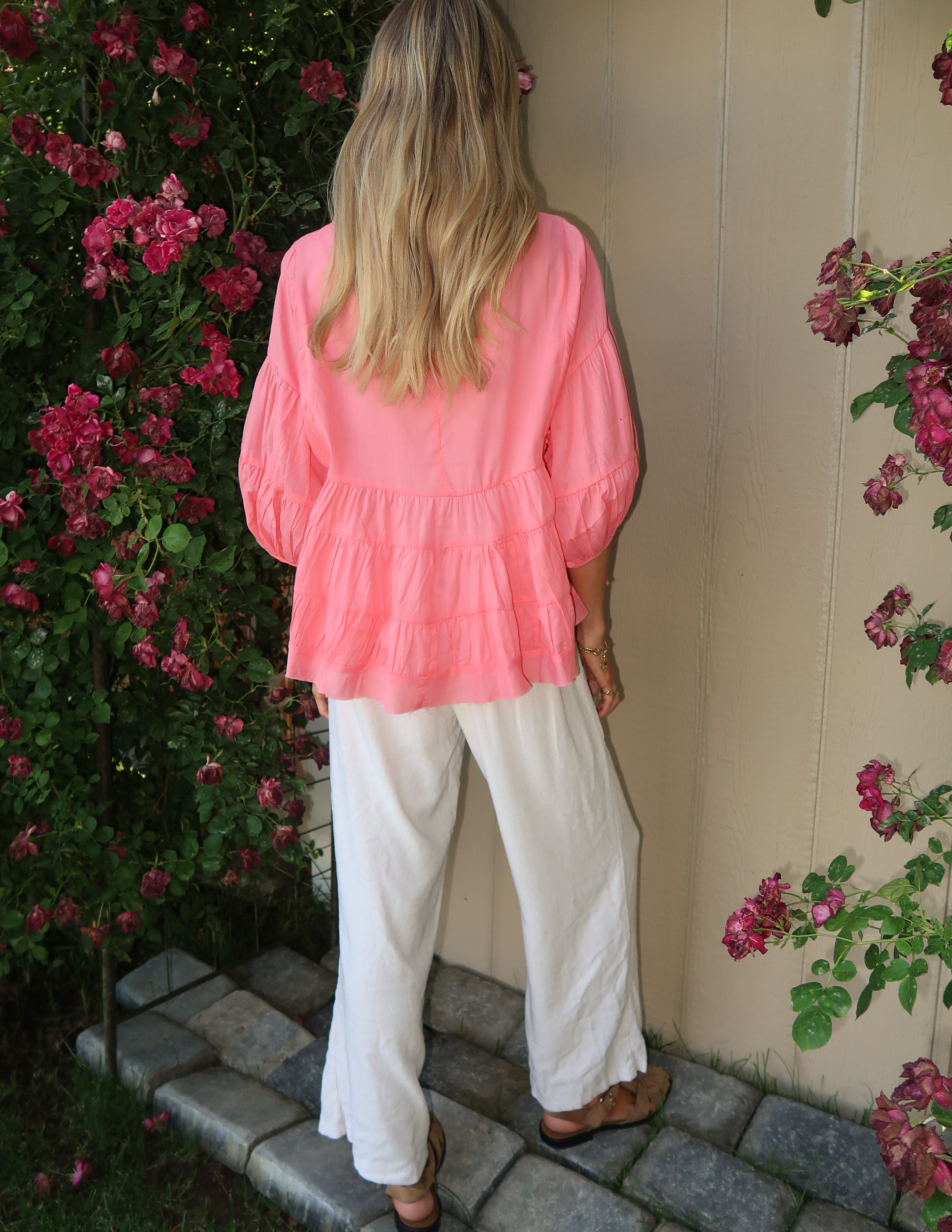 Coral Crush Ruffle Top