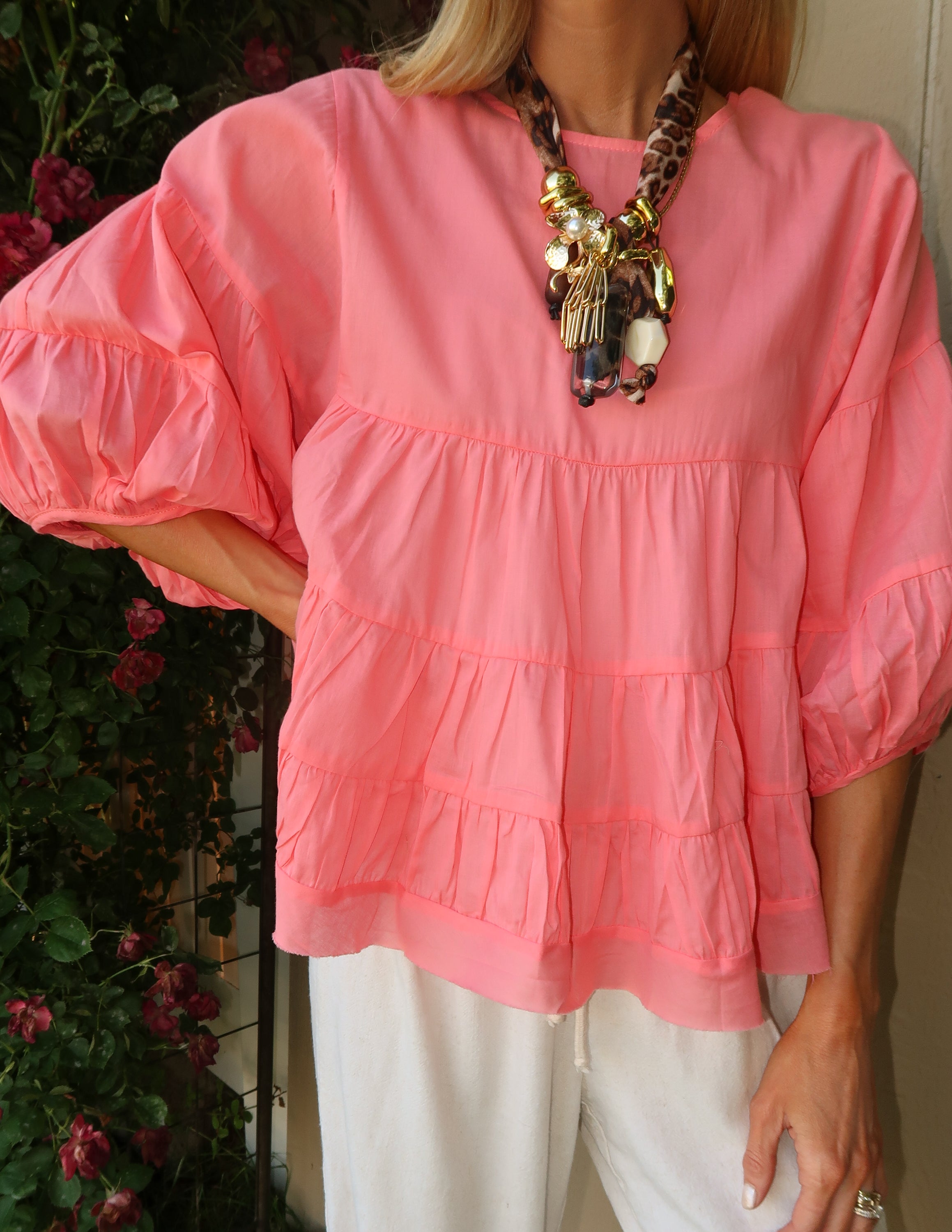 Coral Crush Ruffle Top