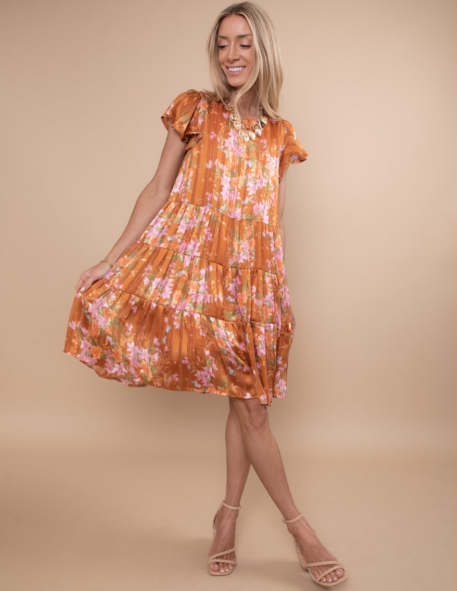 Satin Gold Flower Dress