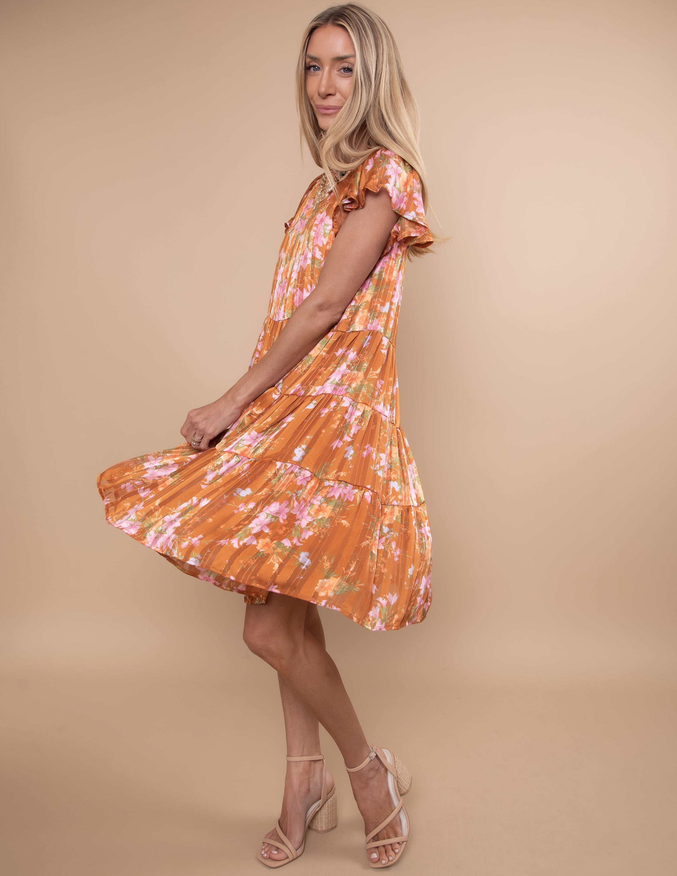 Satin Gold Flower Dress