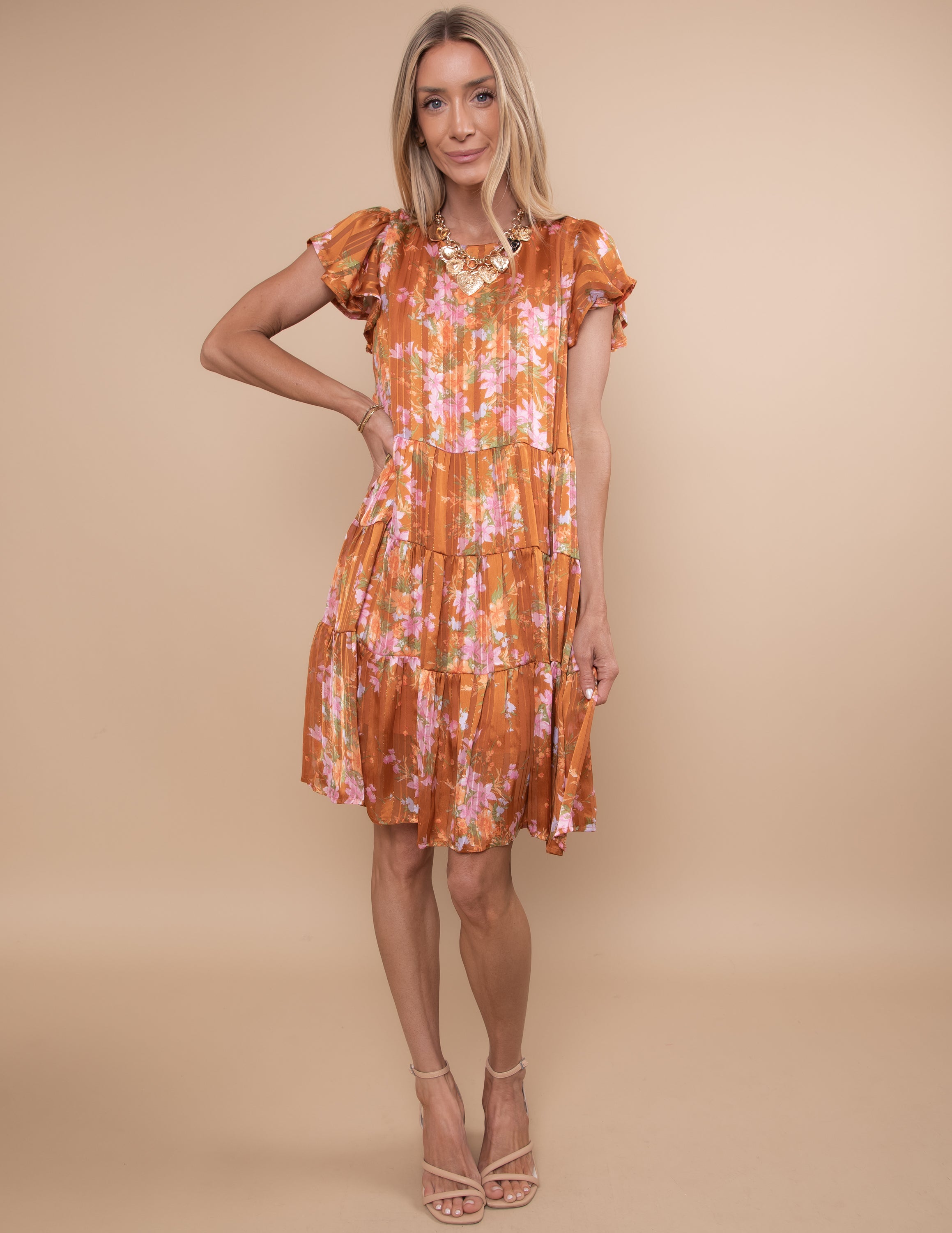 Satin Gold Flower Dress