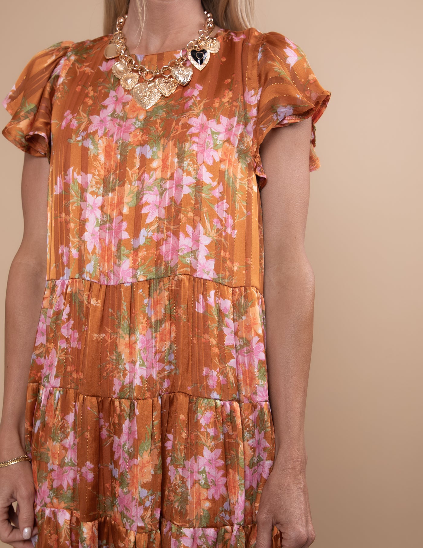 Satin Gold Flower Dress