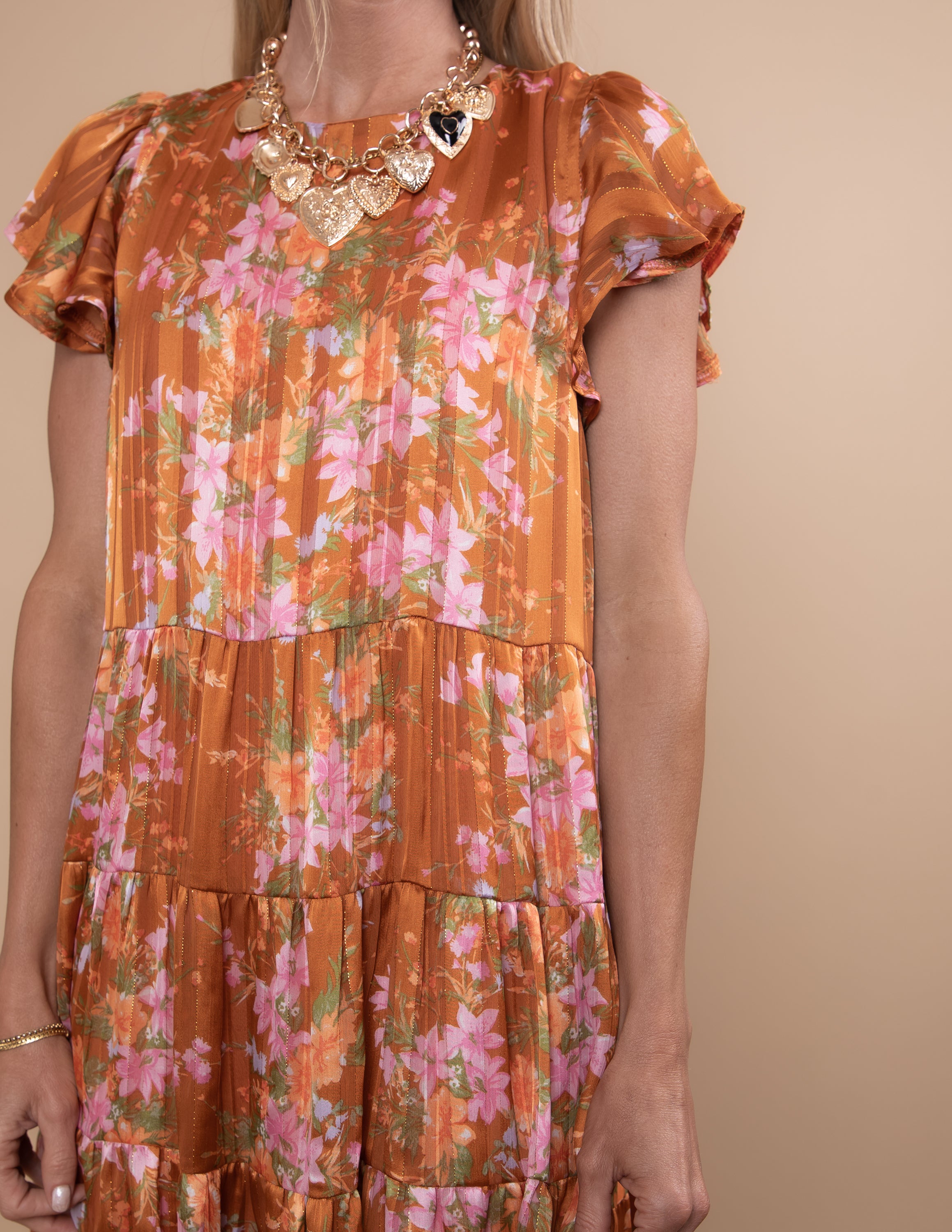 Satin Gold Flower Dress