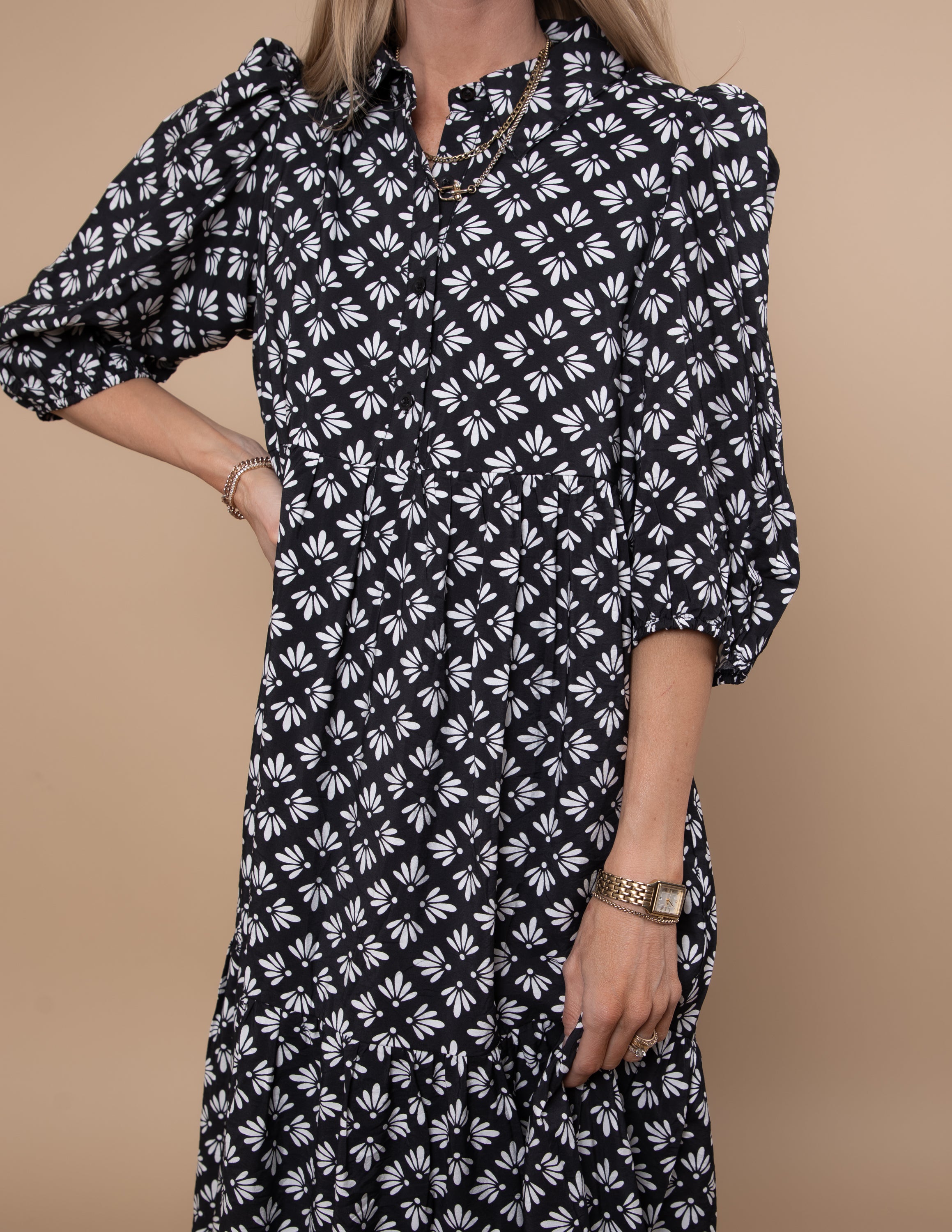 Luis Geometric Floral Dress