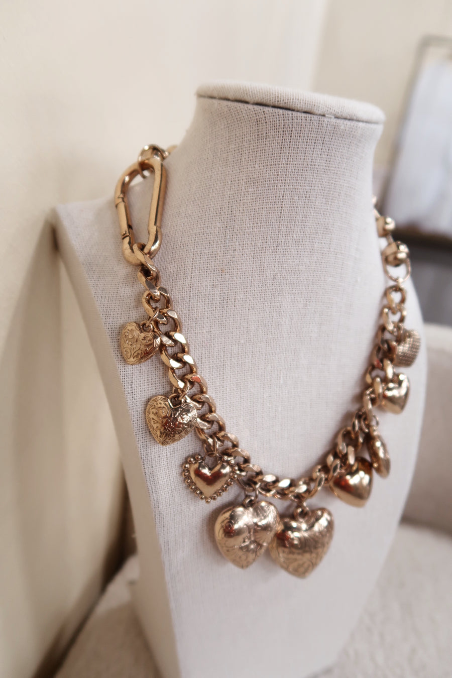 Chunky Heart Charm Necklace with Carabiner